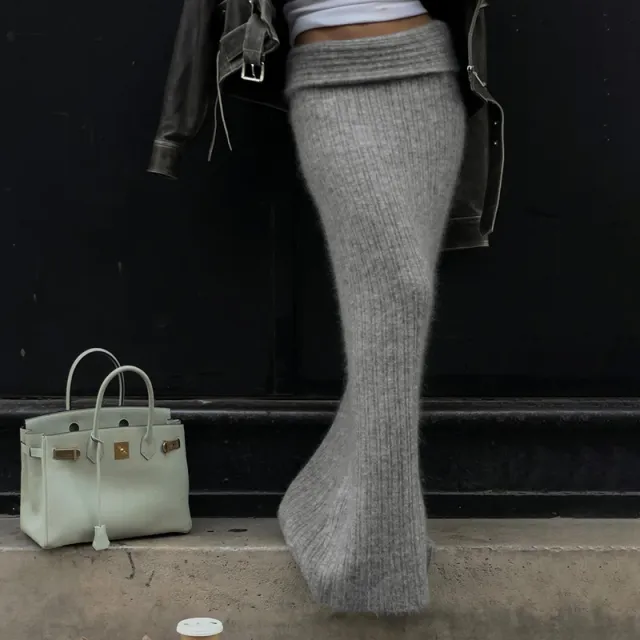American style Slant Shoulder Waist tight Lazy Sweater Autumn And Winter Warm Long Sleeves Sweater Skirt S - Shop at LoveMi