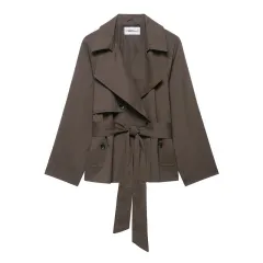 Fashion Design Lapel Belt Wind-breaker Coat - View 1