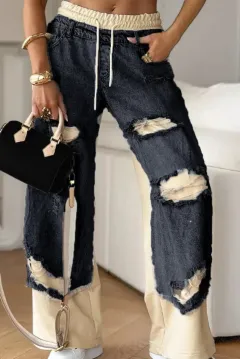 Ripped Double-layer Color Straight Jeans - Graphite Color - View 1
