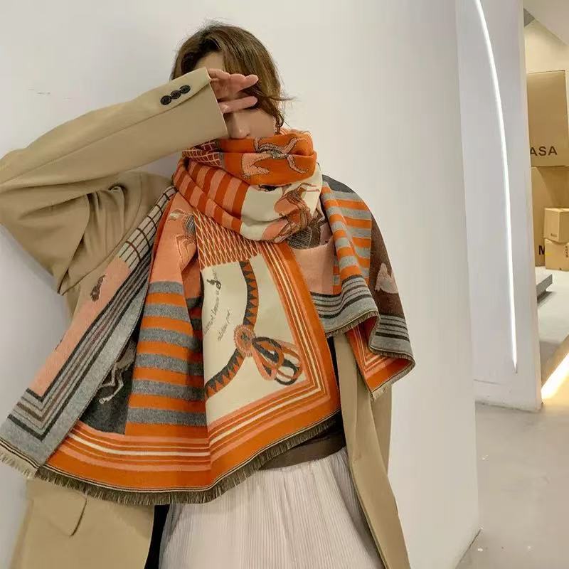Womens Winter Cashmere-Feel CapeShoulder Wrap Outerwear