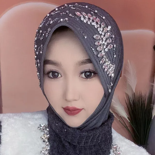Rhinestone Elegant Women's Fashion Cover Headscarf Dark Gray - Shop at LoveMi