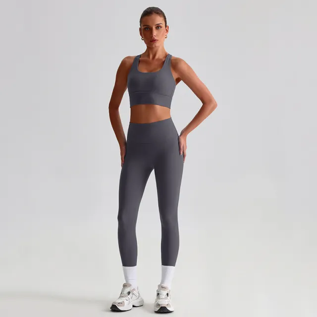 Yoga Clothes Suit Naked Women Feeling Beautiful Back 8697 Ink Gray Suit - Shop at LoveMi