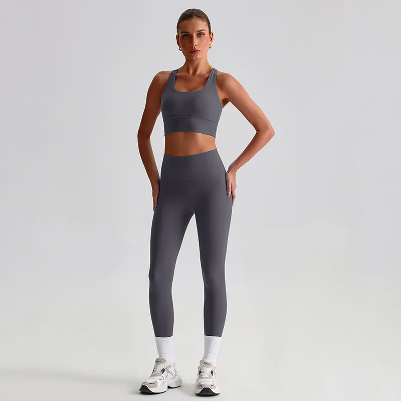 Yoga Clothes Suit Naked Women Feeling Beautiful Back - 8697 Ink Gray Suit