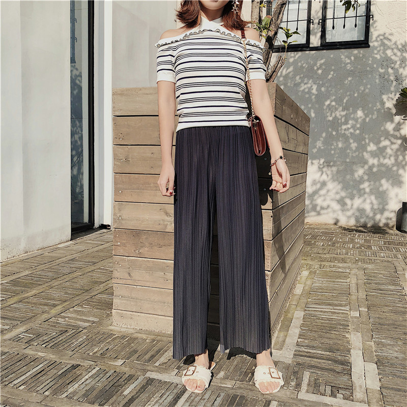 Title 15, High waist pleated chiffon wide-leg pants