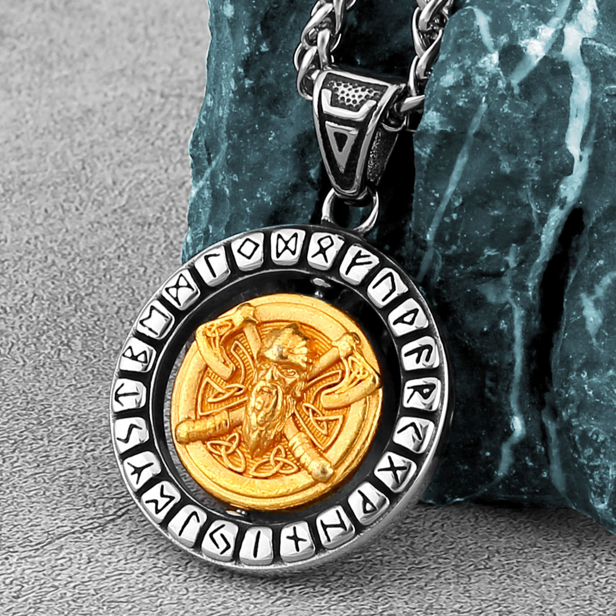 Rotatable Fashion Men's Rune Pendant Necklace