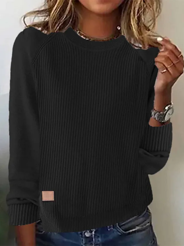 Independent Station Round Neck Long Sleeve Sweater Black - Shop at LoveMi