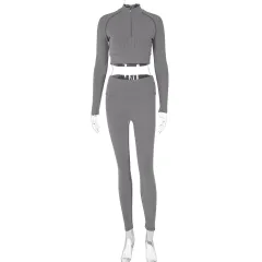 Zipper Slim Fit Hip-lifting Trousers Suit Women - Dark Gray - View 1