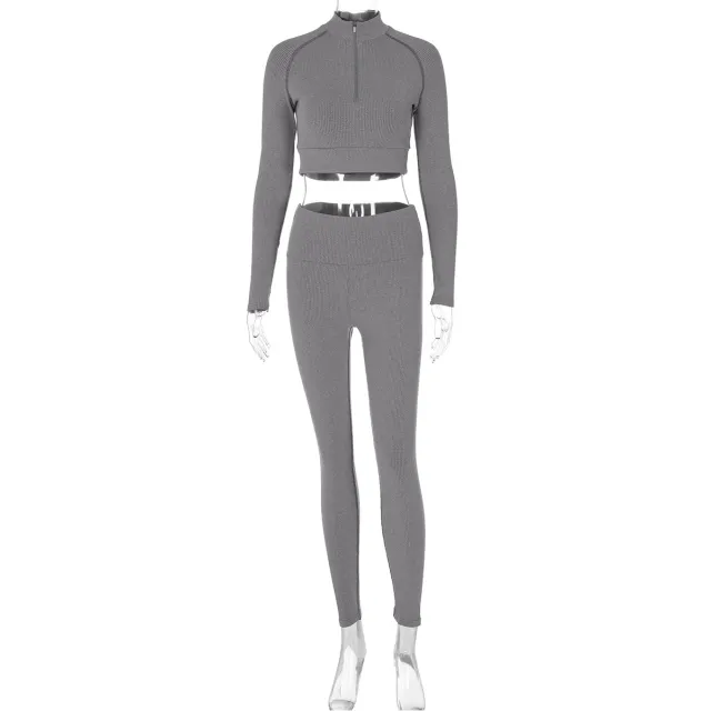 Zipper Slim Fit Hip lifting Trousers Suit Women Dark Gray - Shop at LoveMi