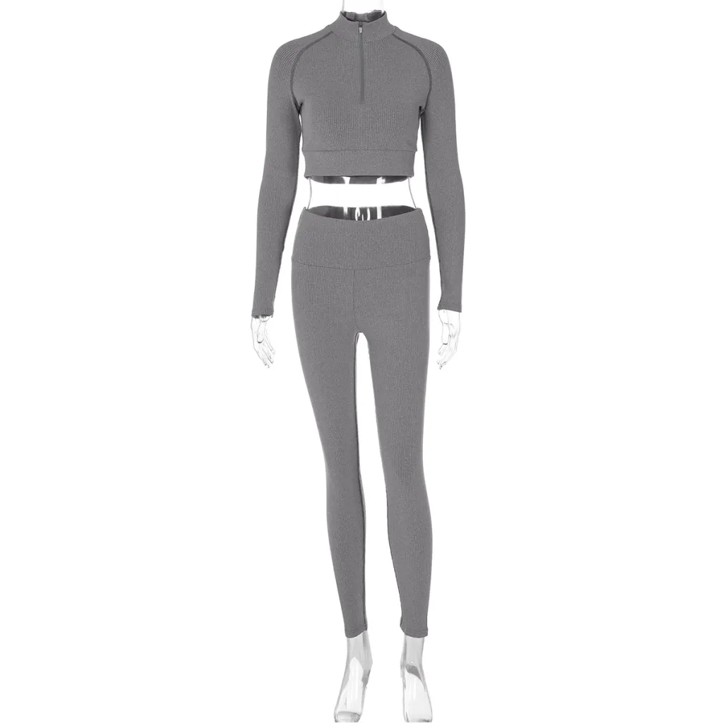 Zipper Slim Fit Hip-lifting Trousers Suit Women - Dark Gray