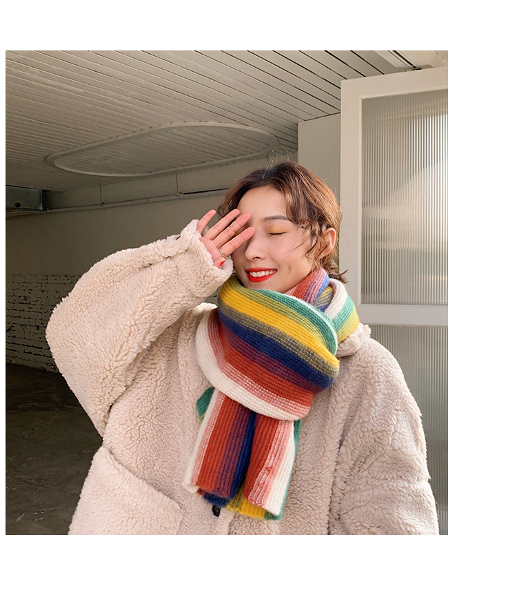 Rainbow Striped Knitted Scarf Image 4