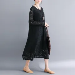 New Plus Size Women's Clothing Plump Girls Slimming Lace Dress - Black - View 1