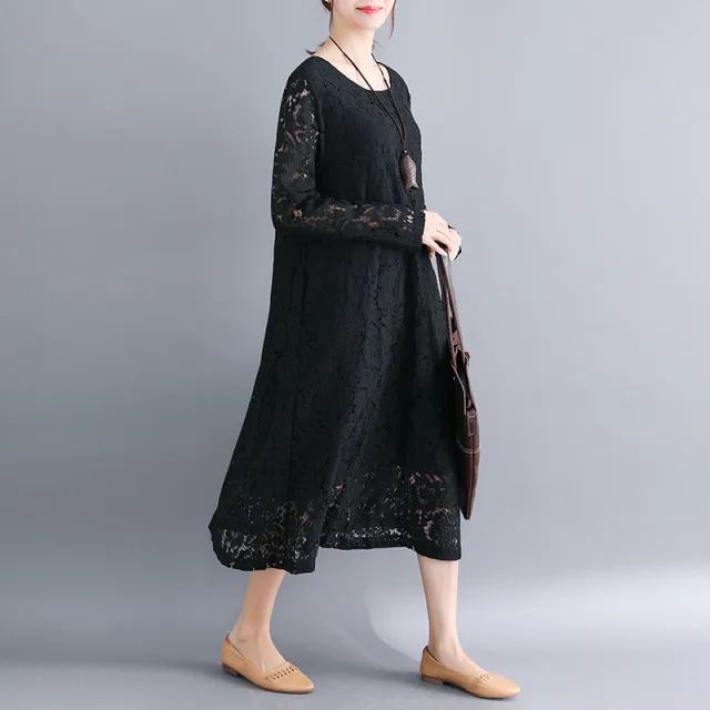New Plus Size Women's Clothing Plump Girls Slimming Lace Dress Black - Shop at LoveMi