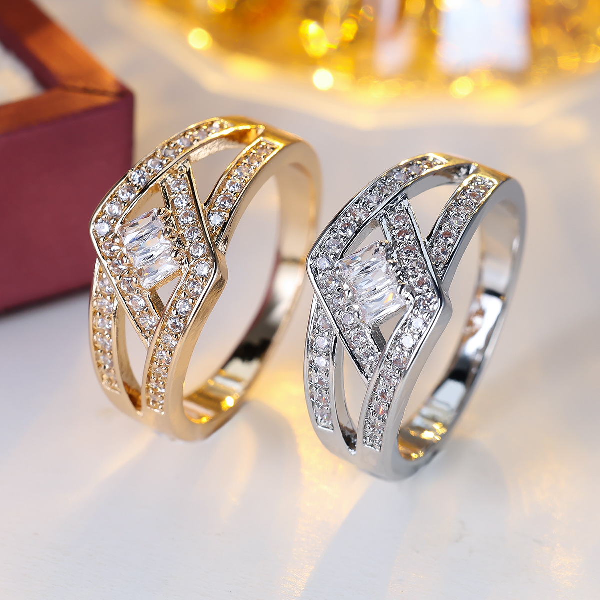Zircon-inlaid RingHollowed-out Cross DesignChic And Subtly Luxurious