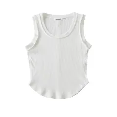 New U-collar Women's Solid Color Curved Edge Vest - White - View 1