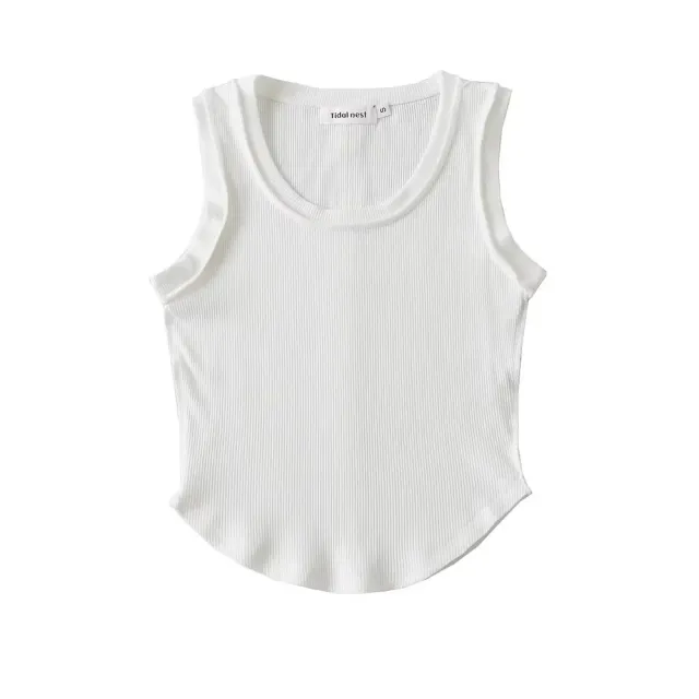 New U collar Women's Solid Color Curved Edge Vest White - Shop at LoveMi