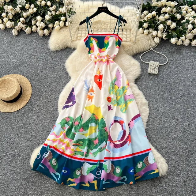 Light Luxury Graffiti Printing Slip Dress Women Floral 4 - Shop at LoveMi