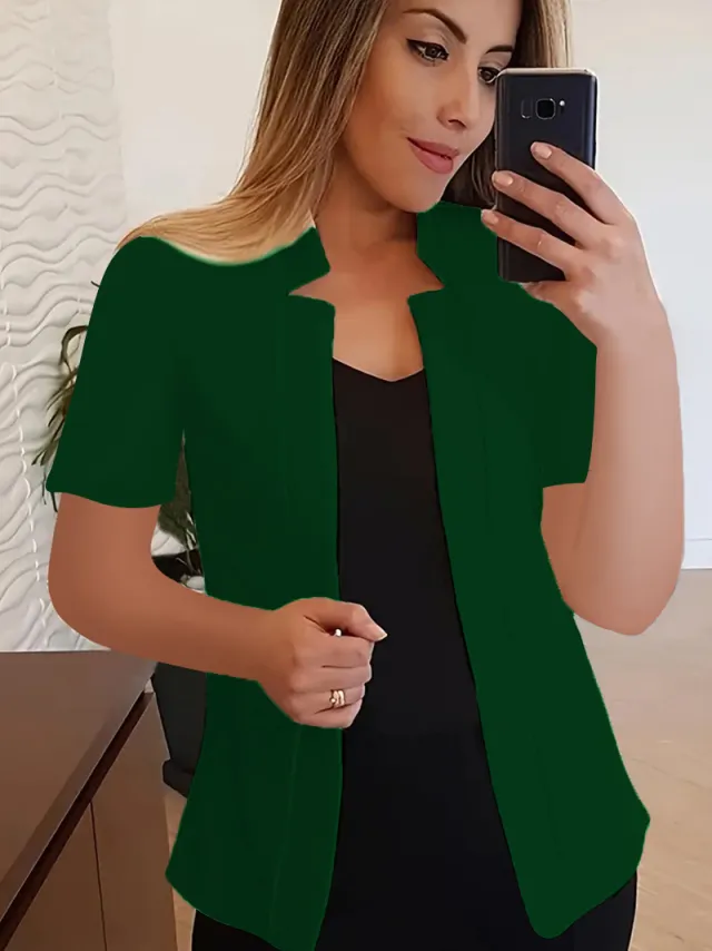 Solid Color Short Sleeve Small Suit Jacket Professional Casual All matching Green - Shop at LoveMi