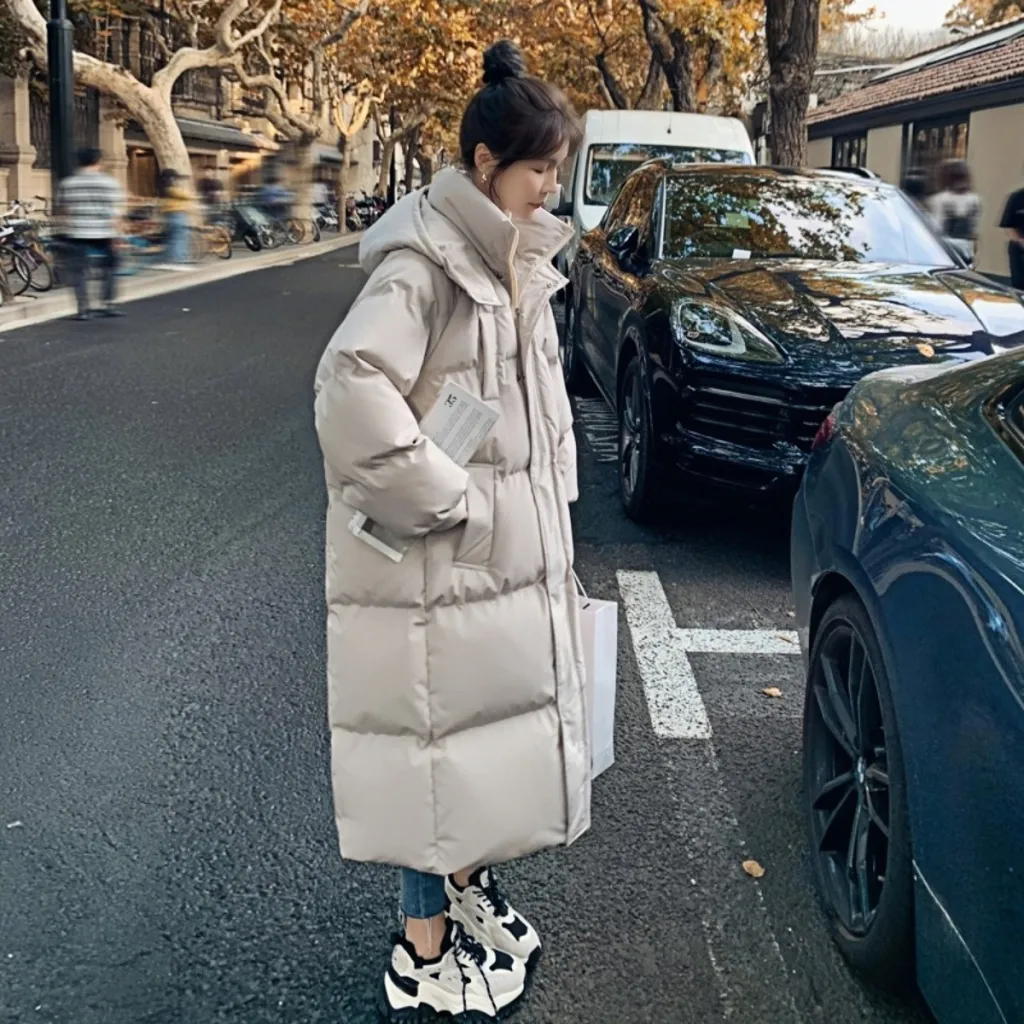Winter New Mid-length Loose Style Bread Coat Cotton-padded Coat - Beige White