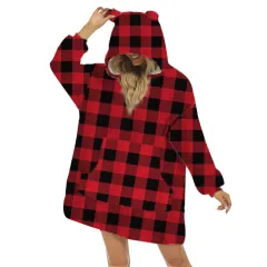 Printed TV TV With Ears Lazy Blanket Homewear - Red And Black Plaid - View 1