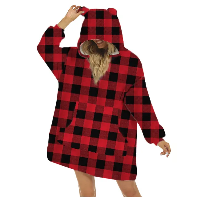 Printed TV TV With Ears Lazy Blanket Homewear Red And Black Plaid - Shop at LoveMi