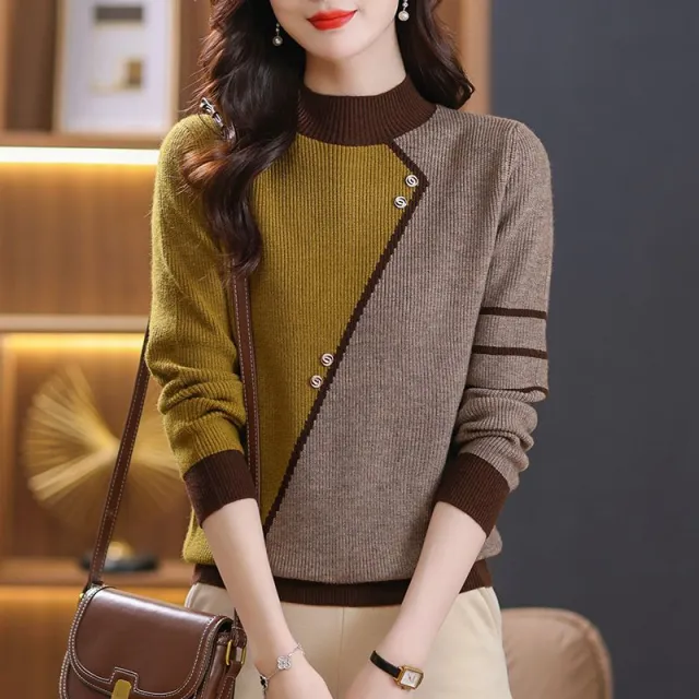 Fashion All matching Mock Neck Sweater Women Yellow - Shop at LoveMi