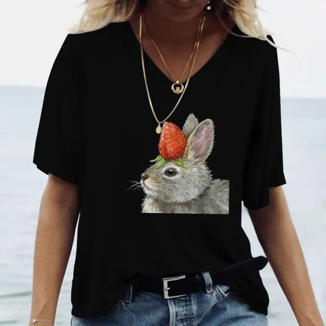 Ladies' V neck T shirt 3d Printing Animated Rabbit Short Sleeve Hx240623R3 2Xl - Shop at LoveMi