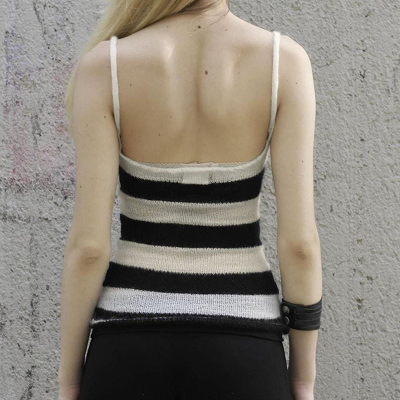 Contrast Color Striped Woolen Sling Top For Women