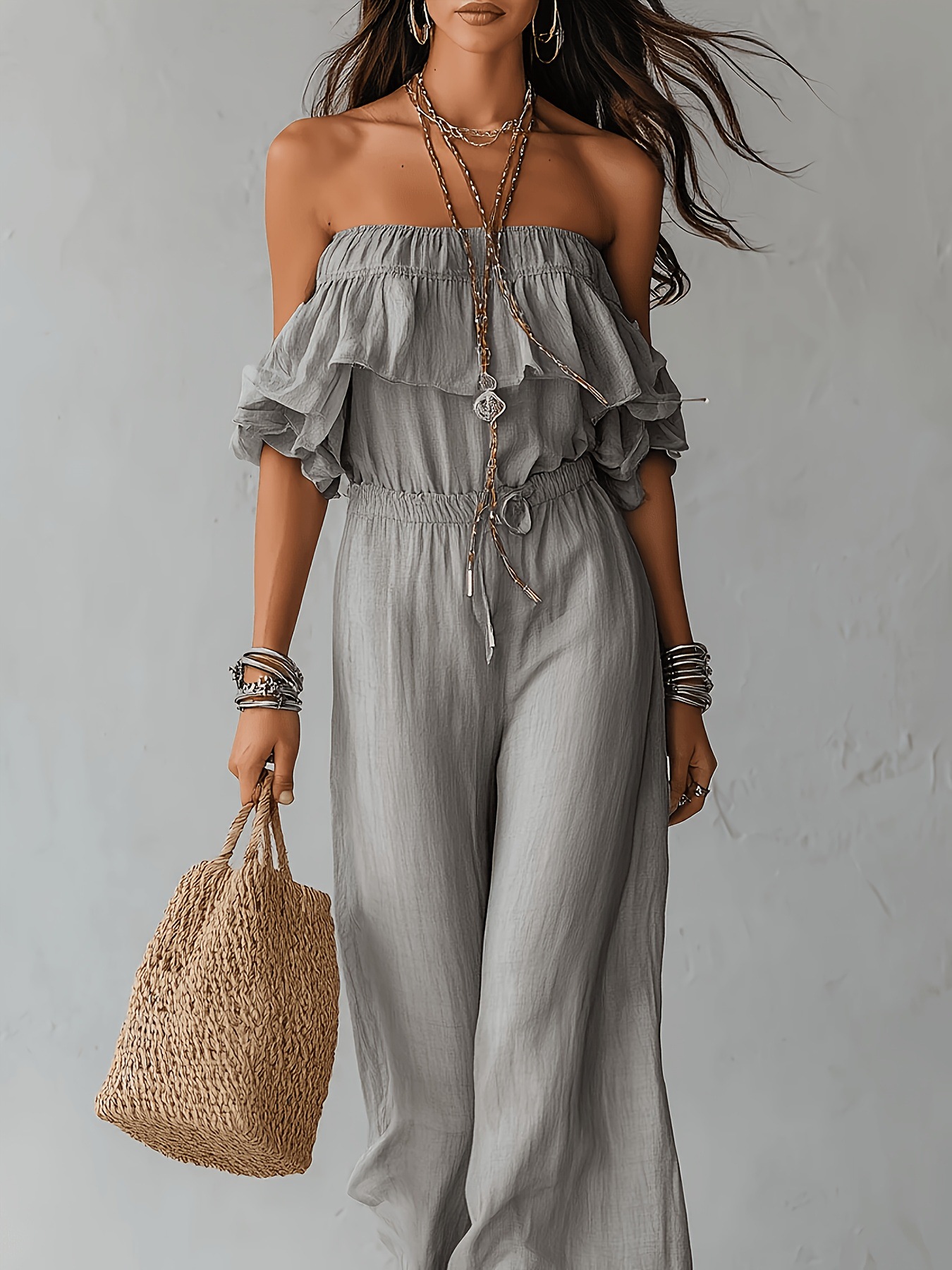 European And American Resort-style Off-shoulder Ruffled Jumpsuit