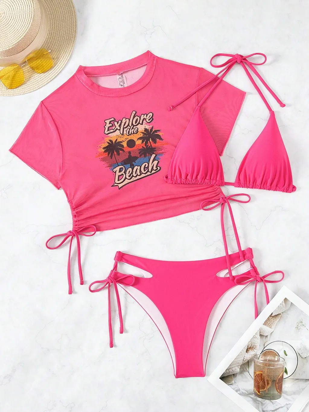 Bikini Three Piece Swimsuit Women - Pink