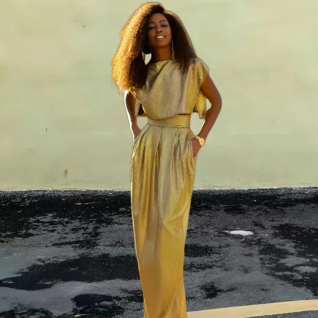 Women's Casual Wide leg Pants Two piece Suit Gold - Shop at LoveMi