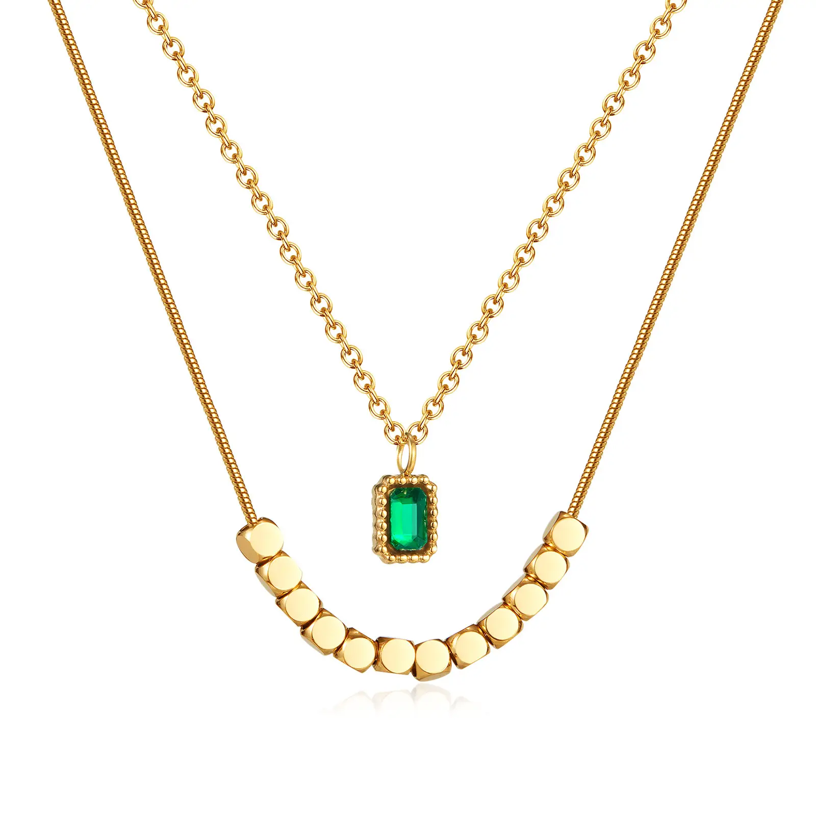 New Fashion High Sense New Chinese Emerald Zircon Stainless Steel