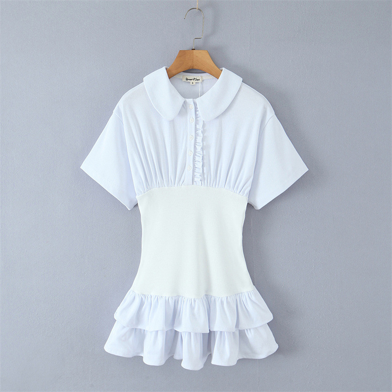 Doll Collar Fungus Drop-shoulder Sleeve White Waisted Lotus Leaf Dress