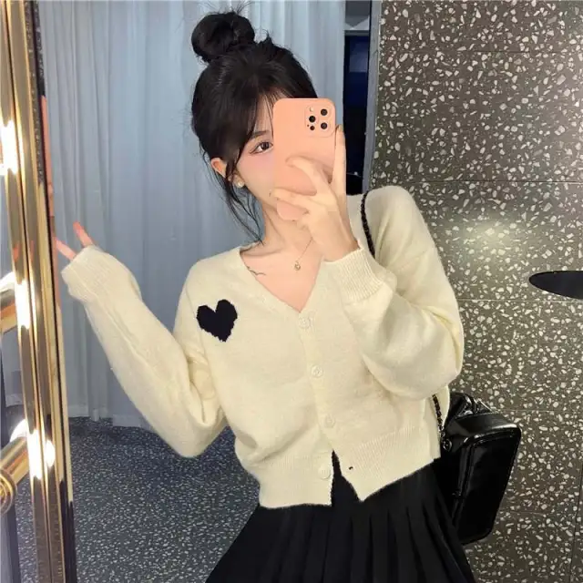 Love Embroidered Soft Glutinous Sweater Coat For Women Spring White - Shop at LoveMi