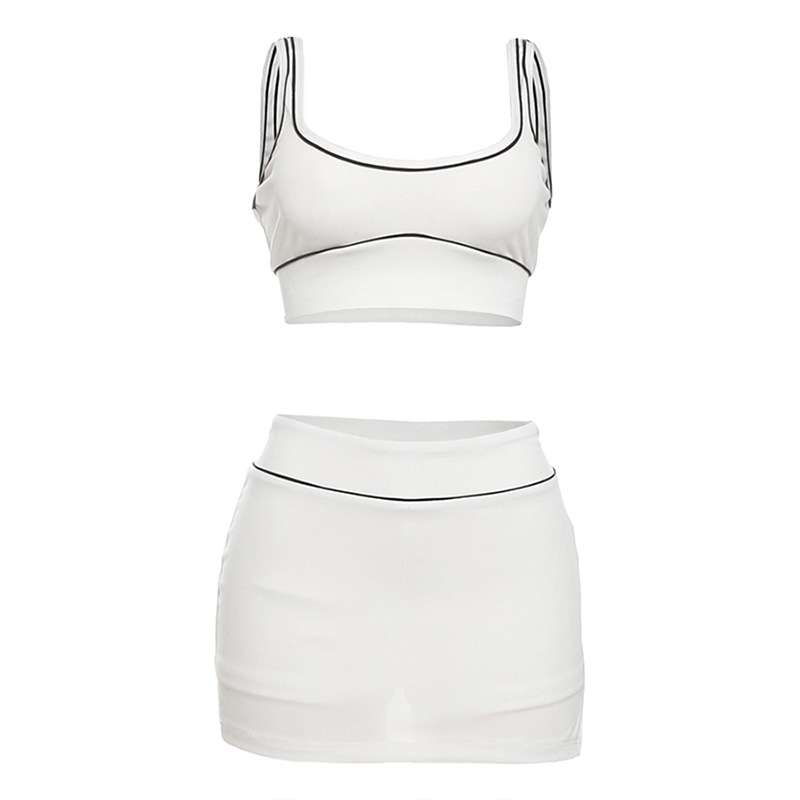 Cropped Tank Top Hip Skirt Sports Leisure Suit White - Shop at LoveMi