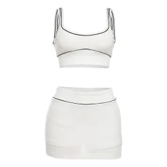 Cropped Tank Top Hip Skirt Sports Leisure Suit - White - View 1