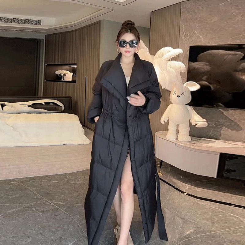 Retro Elegant Lapel Long Lace Up Down Cotton-padded Jacket - Image 2