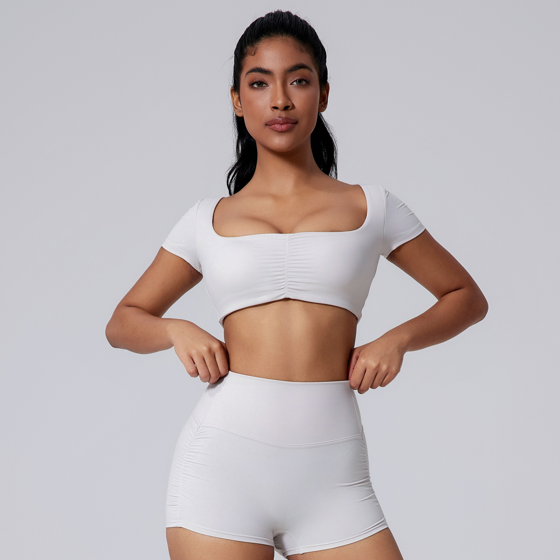 Women's Spring And Summer Solid Color Short Sleeve Beech White - Shop at LoveMi