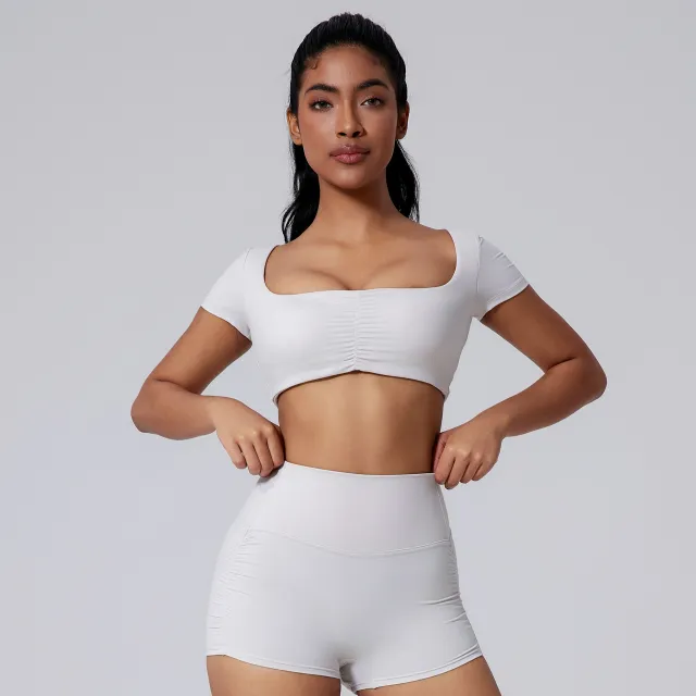 Women's Spring And Summer Solid Color Short Sleeve Beech White - Shop at LoveMi