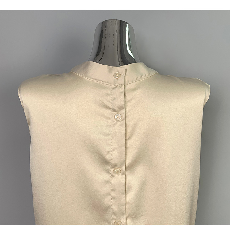 Twist Pleated Single-Breasted Sleeveless Shirt – Champagne