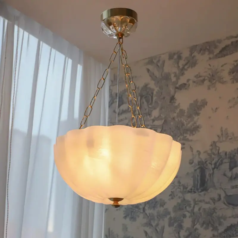 Minimalist White Marble-pattern Glass Pendant Light