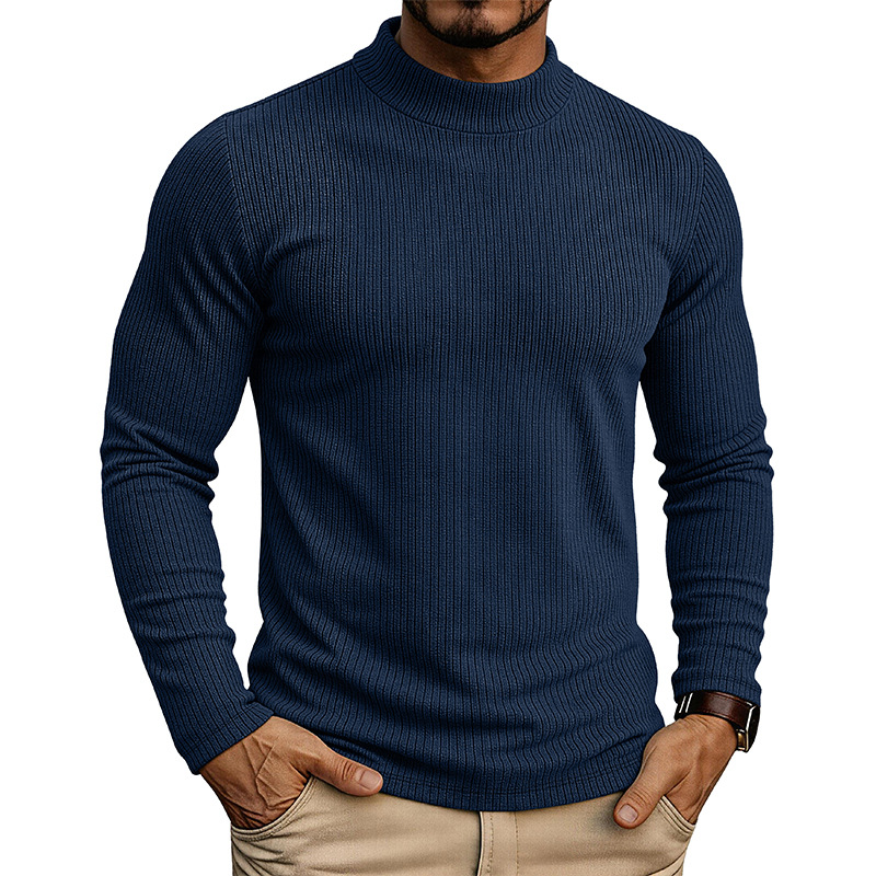 Mens Long-sleeve Mandarin-collar Thermal Knit Sweater