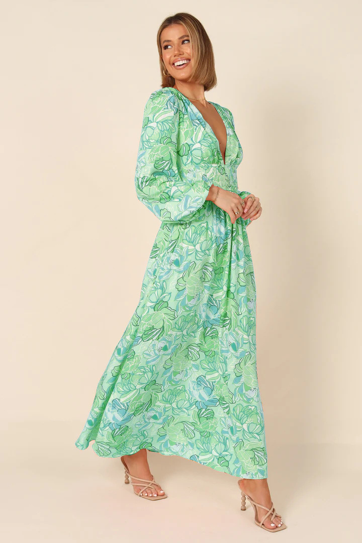 Printed Backless Deep-V Sexy Best-selling Long-sleeve Dress - photo 7