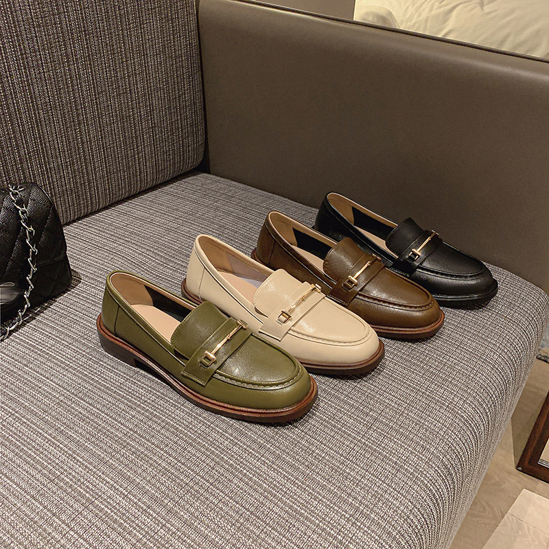 Womens Chunky-heeled Vintage Leather Shoes