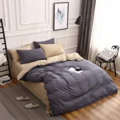 Solid Colour Bedding Quilt Cover Four-piece Set Three-piece Bed Sheet Set - Dark Grey Khaki - View 1