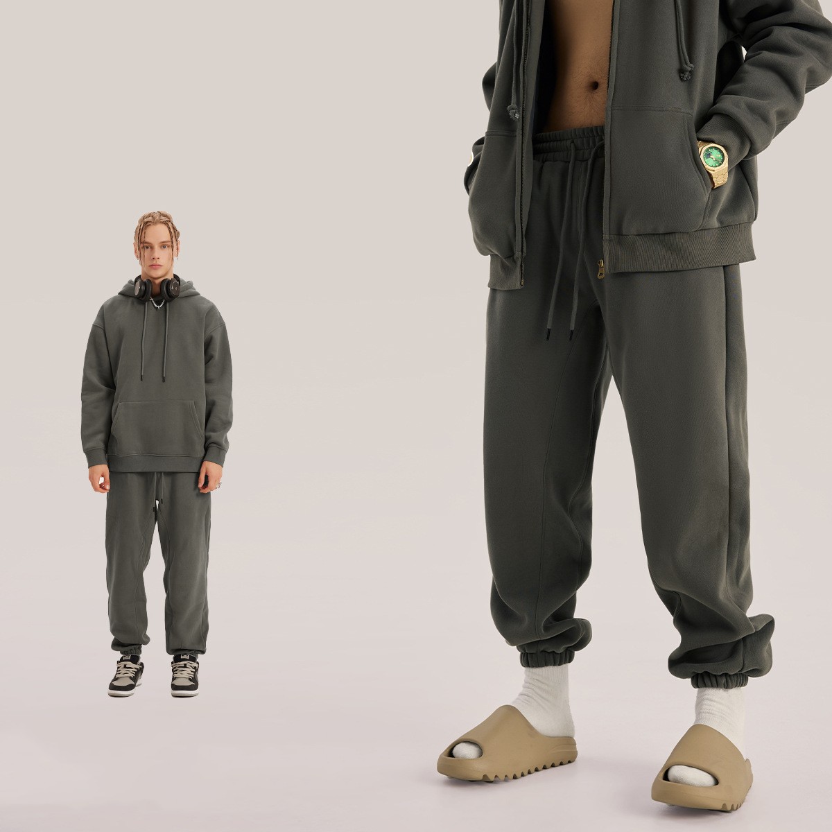 Solid Color Casual Velvet Sweatpants Men's Ankle Banded Pants