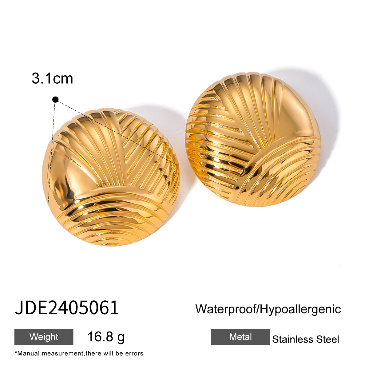 18k Gold Stainless Steel Retro Irregular Ribbed Earrings