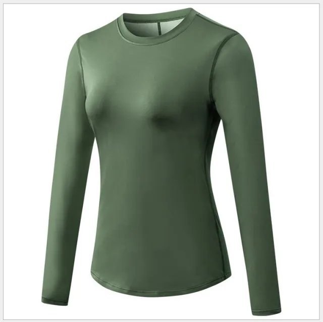 Women's Yoga Long Sleeve Workout Clothes Quick drying Breathable Mesh Stitching Elastic Army Green - Shop at LoveMi