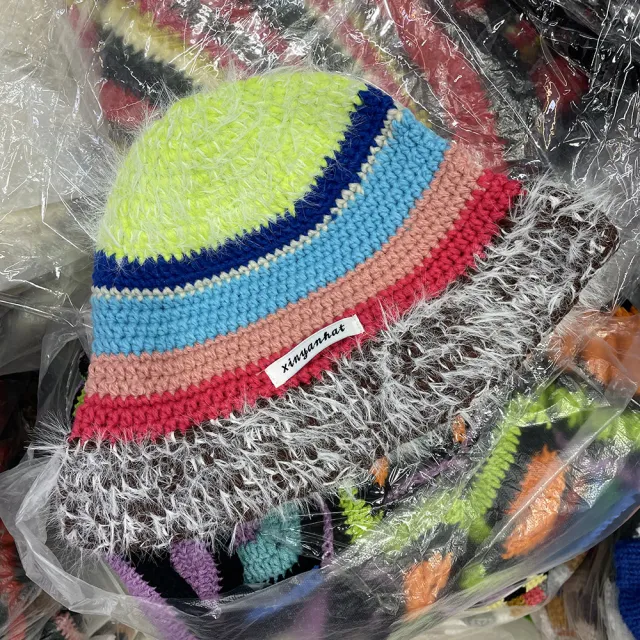 Niche Retro Contrast Color Stripes Hand Crocheting Woolen Cap Coffee Edge - Shop at LoveMi