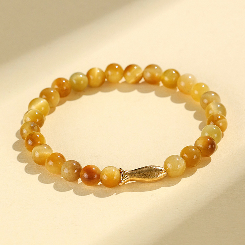 Gold Tiger Eye Six Words Motto Beaded Bracelet For Women