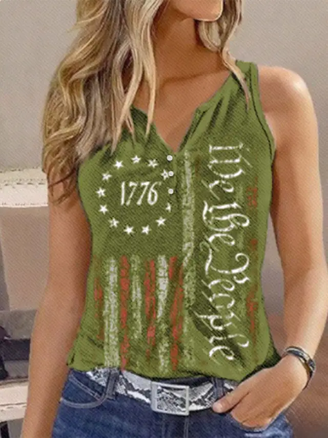 V neck Buttons Sleeveless 3D Digital Casual Loose Vest G45Z1477 L - Shop at LoveMi
